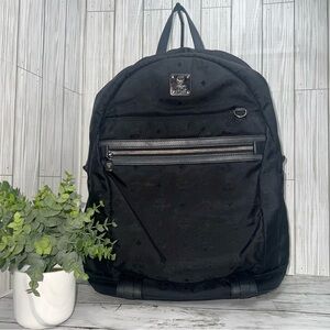 MCM Stark Backpack Black Nylon Logo Print Medium Unisex Designer Travel Bag